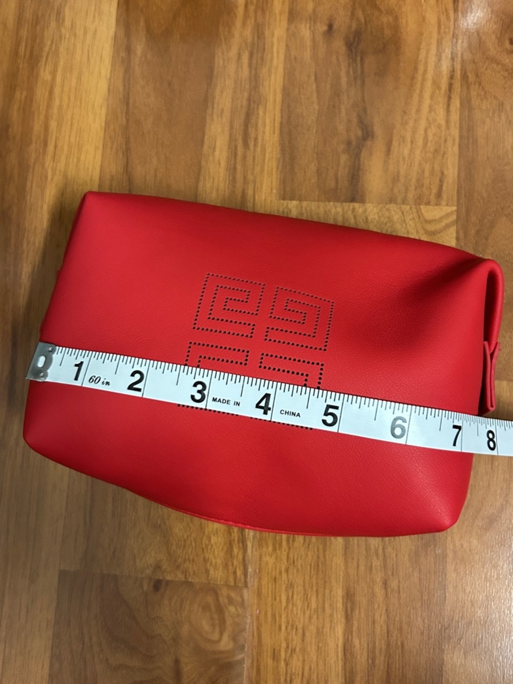 NWOT Givenchy Parfums Red Faux-Leather Zip Pouch with Silver Logo Charm - Picture 3 of 11